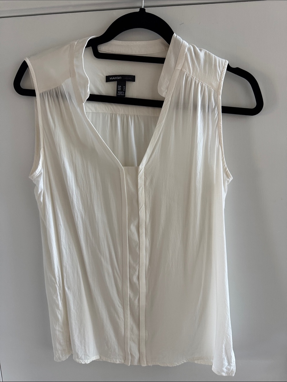 Mango Sleeveless V-Neck Cream Blouse
